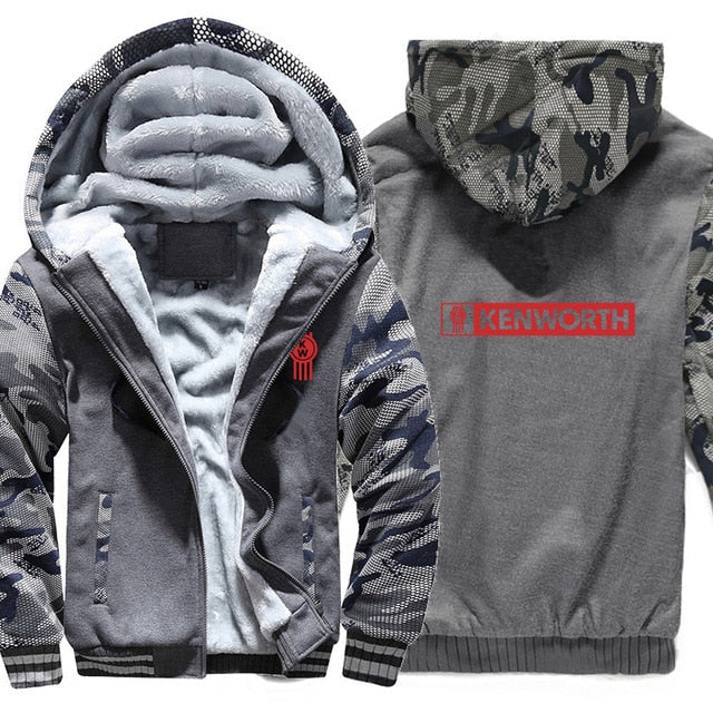 Kenworth Truck Hoodies Winter Camouflage Sleeve Jacket Men Wool Liner Fleece Kenworth Sweatshirts