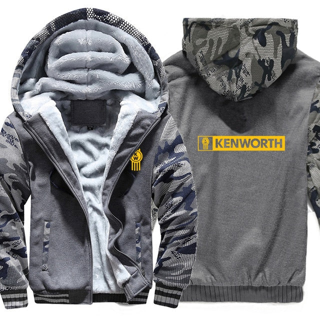 Kenworth Truck Hoodies Winter Camouflage Sleeve Jacket Men Wool Liner Fleece Kenworth Sweatshirts