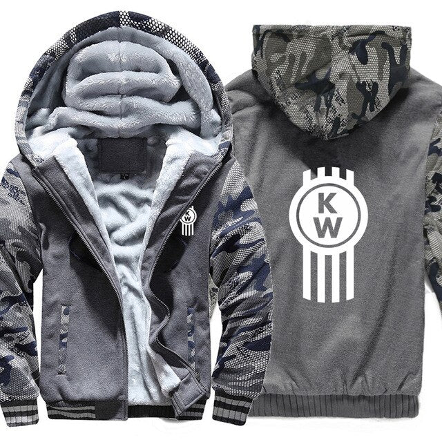 Kenworth Truck Hoodies Winter Camouflage Sleeve Jacket Men Wool Liner Fleece Kenworth Sweatshirts