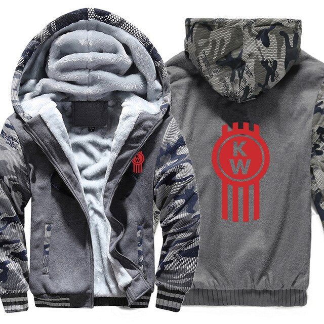 Kenworth Truck Hoodies Winter Camouflage Sleeve Jacket Men Wool Liner Fleece Kenworth Sweatshirts