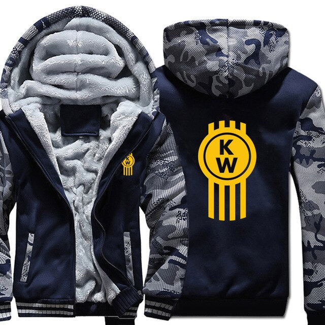 Kenworth Truck Hoodies Winter Camouflage Sleeve Jacket Men Wool Liner Fleece Kenworth Sweatshirts