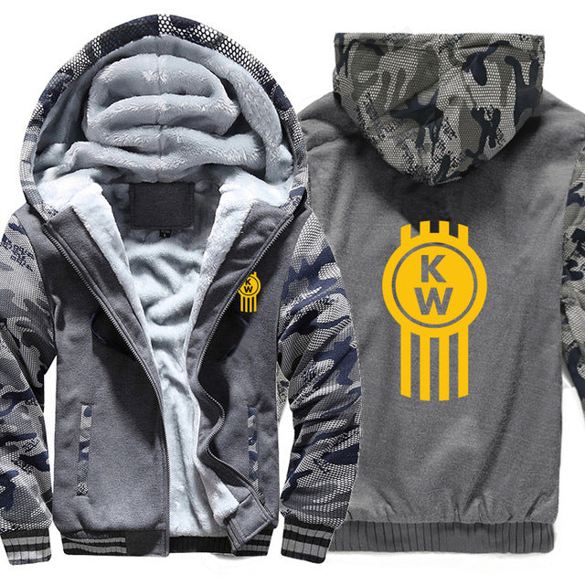 Kenworth Truck Hoodies Winter Camouflage Sleeve Jacket Men Wool Liner Fleece Kenworth Sweatshirts