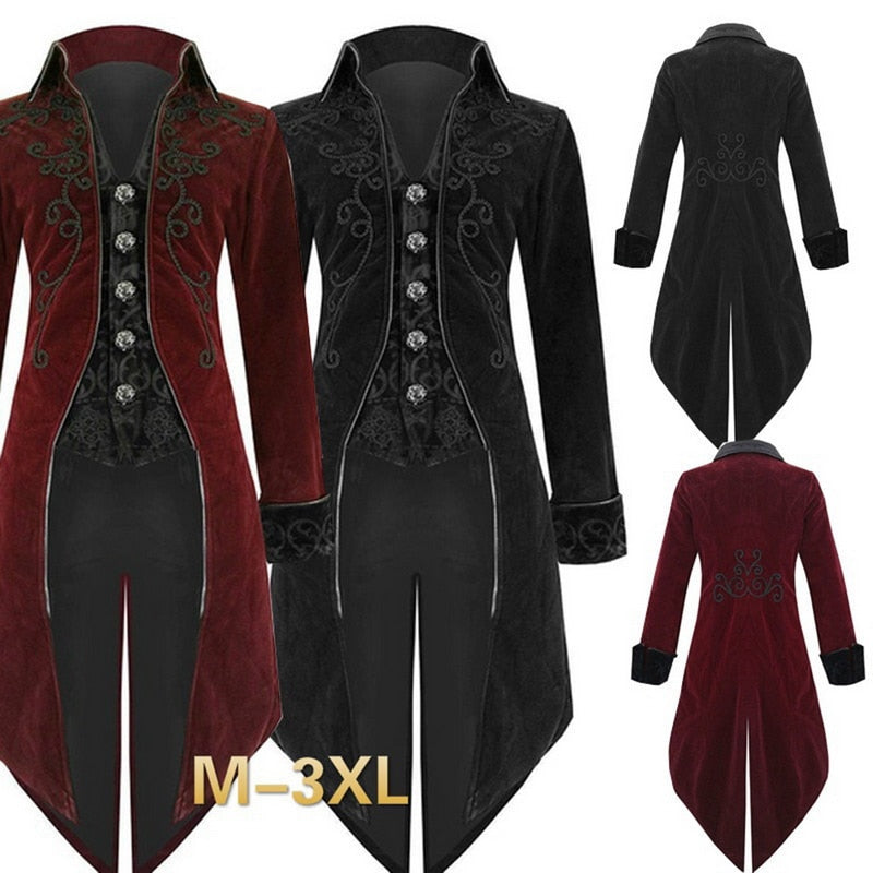 2019 Autumn Hot Sale Men Vintage Gothic Long Jacket Men Retro Cool Costume Trench Coat Steampunk Tailcoat Button Coat Male