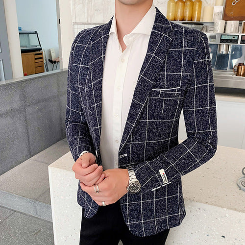Men Blazer Coats Slim Fit Designs Korean Elegante Male Plaid Blazer Masculino Tweed Button Wedding Casual mens Blazer Jackets