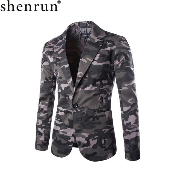Shenrun Men Jacket Casual Blazers Fashion Camouflage Military Style Grey Blazer Slim Fit Olive Green Gray Jackets Stage Dress