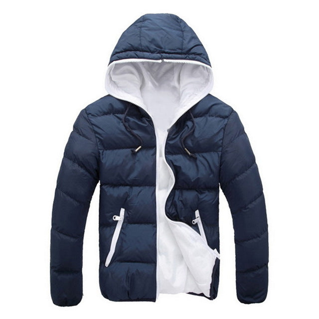 HEFLASHOR Men's Coat Winter Color Block Zipper Hooded Jacket Cotton Padded Coat Slim Fit Fashion Thicken Warm Outwear Tracksuit