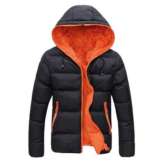 HEFLASHOR Men's Coat Winter Color Block Zipper Hooded Jacket Cotton Padded Coat Slim Fit Fashion Thicken Warm Outwear Tracksuit