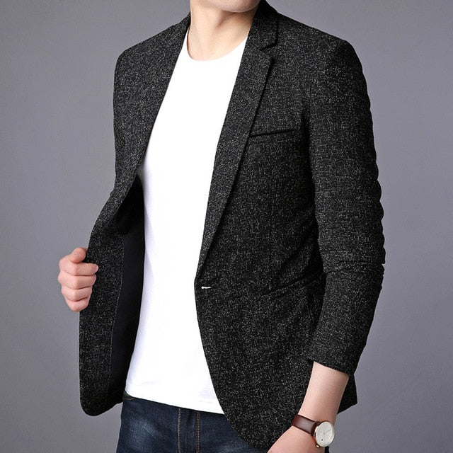 2019 New Fashion Brand Blazer Jacket Men Single Button Slim Fit Suit Coat Korean Black Dress Jacket Party Casual Men Clothes