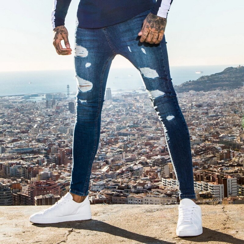 HEFLASHOR 2019 New Fashion Streetwear Mens Jeans Destroyed Ripped Design Pencil Denim Pants Ankle Skinny Men Full Length Jeans