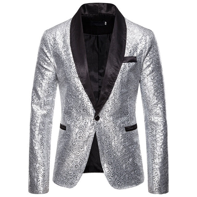 CYSINCOS Shiny Gold Sequin Glitter Blazer Men Jacket DJ Host Single Button Suit Mens Blazer Jacket Prom Stage Wedding Costumes