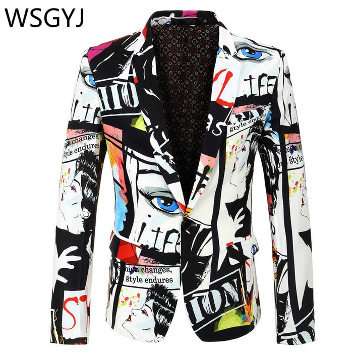 Brand Suit Jacket Fashion Print Men Blazer Best Selling Slim Fit Casual Blazer Homme Coat Hip Hop Singer Flower Blazer