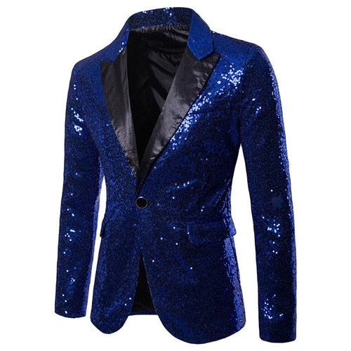 Fashion Golden Silvery Sequin Blazer Men Jacket Long Sleeve One Button Blazers Evening Party Suit Stage Jackets Tuxedo