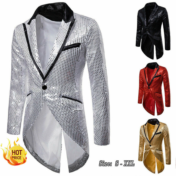 Luxury Wedding Groom 2019 Brand New Men Sequin Slim Blazers Tailcoat Stage Prom Dress Suit Costumes Groom Blazer Dropshipping