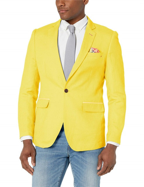 Yellow Single Men Blazer for Prom Man Tops Suit Jacket Notched Lapel New Fashion Coat FOVIVA Style 072202