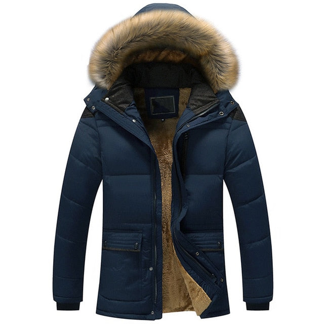 Quality Large Size Men Parkas Coat Plus Velvet Thicken Slim Zipper Winter Clothing Warm Detachable Fur Collar Mens Winter Jacket