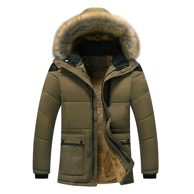 Quality Large Size Men Parkas Coat Plus Velvet Thicken Slim Zipper Winter Clothing Warm Detachable Fur Collar Mens Winter Jacket