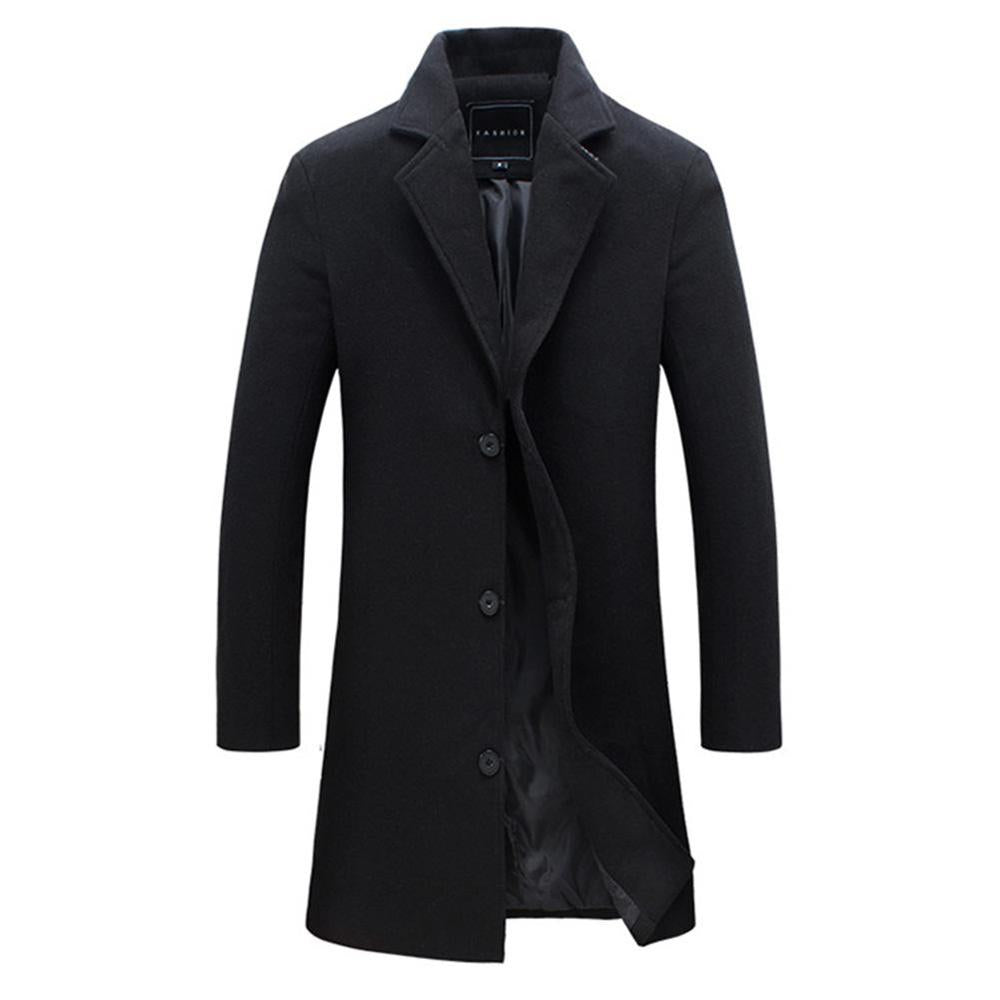 2019 Fashion Men's Wool Coat Winter Warm Solid Color Long Trench Jacket Male Single Breasted Business Casual Overcoat Parka