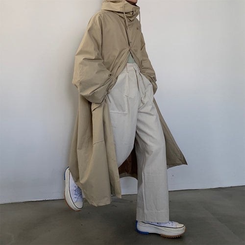 Men Overcoat Loose Hooded Cotton Padded Long Jacket Male Women Streetwear Vintage Outerwear Windbreaker Trench Coat Cloak