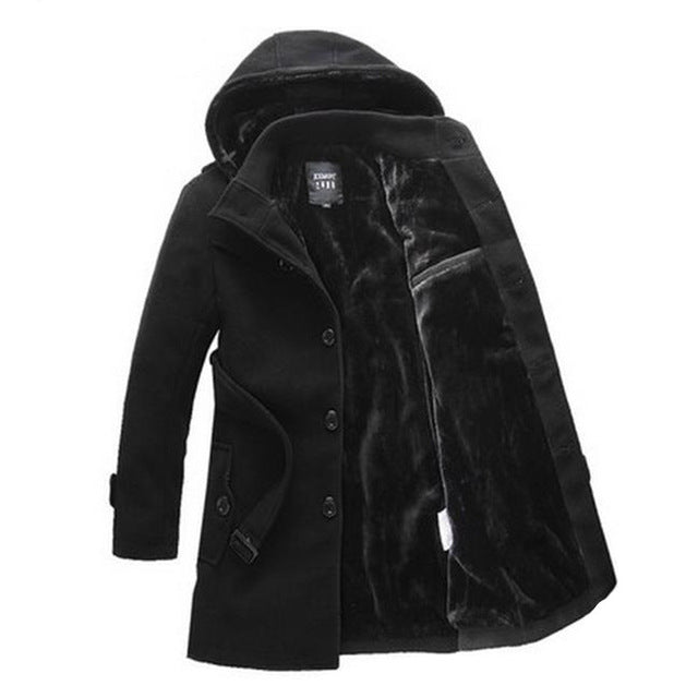 2019 Winter New Mens Fashion Long Sleeve Hooded Thick Coats Casual Men Warm outerwear fleece trench coats Male Windbreaker