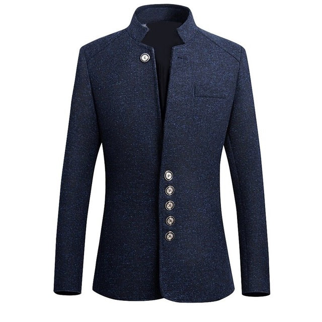 2019 Chinese Style Business Casual Stand Men Jacket 2019 Autumn New Collar Male Blazer Slim  Mens Blazer Jacket Plus Size 5XL