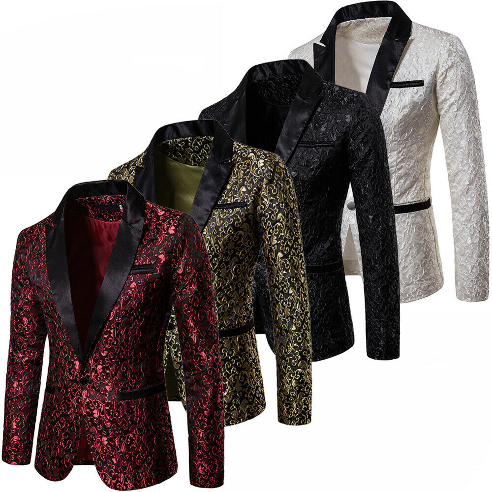 Velvet Silver Blazer Men Paisley Floral Jackets Wine Red Golden Stage Suit Jacket Elegant Wedding Mens Blazer Plus Size S-2XL