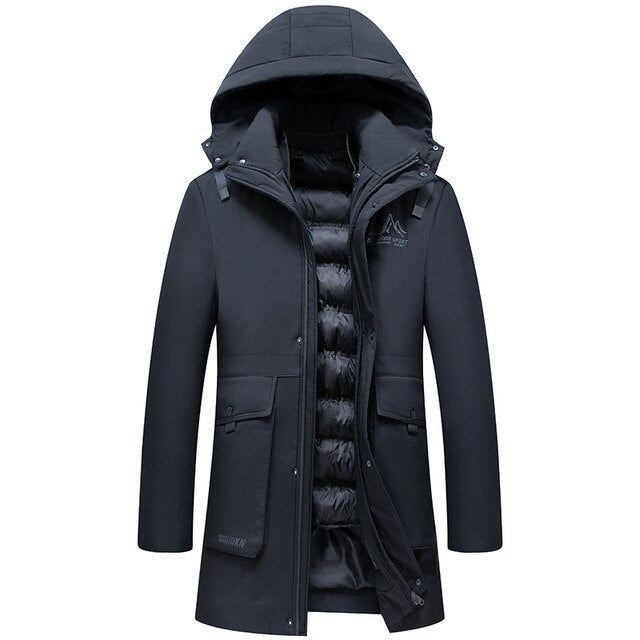 Parka Hooded Men's Winter Jacket Liner Detachable Warm Men's Jackets Casual Men Coat Gray Black Parka Jacket Winter Coat Men