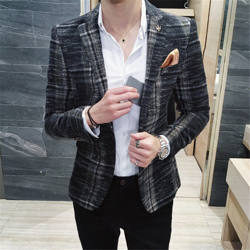 2018 Formal Men Fashion Blazer Jacket Plus Size M-3XL Slim Fit Suit Blazer Brand Design Male Casual Suit