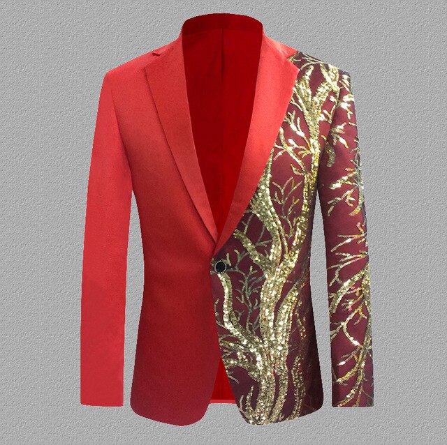 Red Shiny Glitter Sequin Blazer Men Single Button Mens Party Suit Jacket Casual Slim Fit Stage Dance Singer Costume Blazer S-4XL