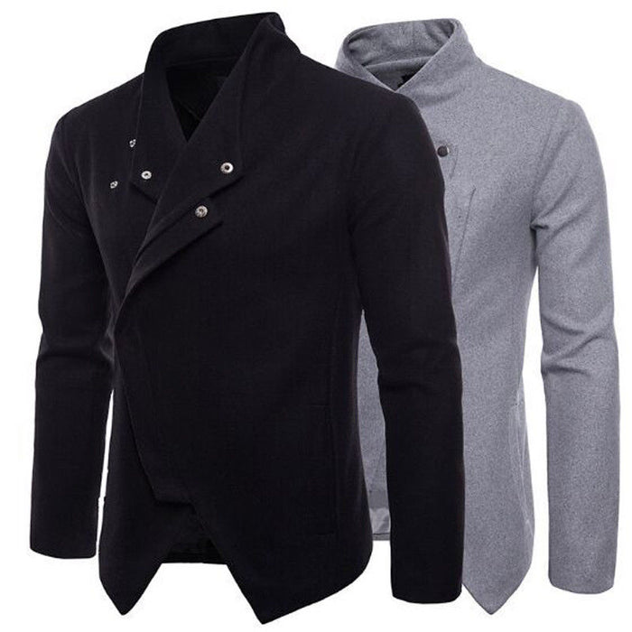 New Men's Slim Fit Stand Collar Coat Tops Military Jacket Winter Outwear Single Button Blazer