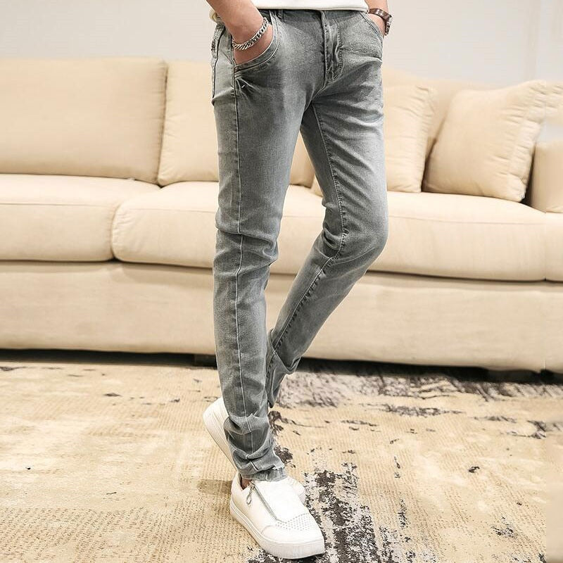 Jeans Men Spring and Autumn New Men's Slim Fit Men's Pants Youth Stretch Jeans Men's Grey Pants More Sizes 27-36