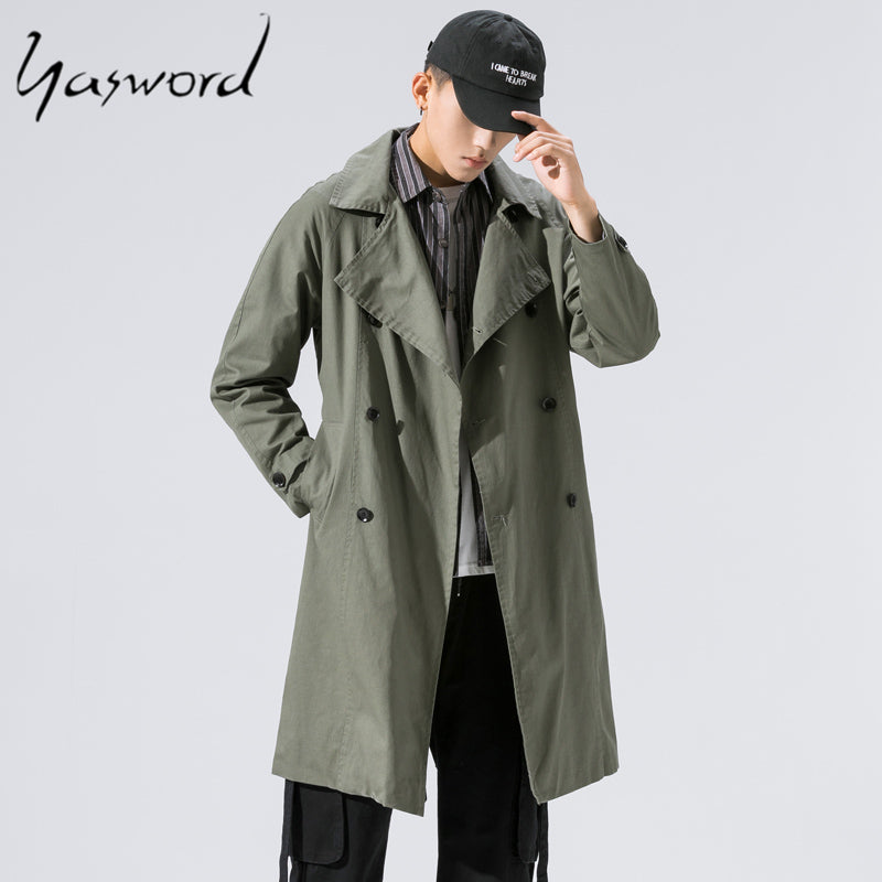 Yasword Cotton Trench Coat Men Autumn Winter Mens Brand Jacket Windbreaker Male Overcoat Casual Solid Slim Collar Coats Outwear