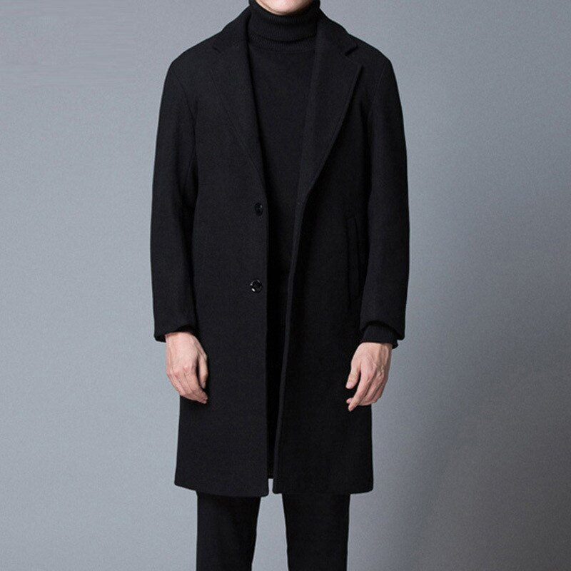 winter coat Men 2019 Winter New Men's Wool Woolen Coat Casual Long coat Men's Slim Black Windbreaker More Sizes M-XXXL