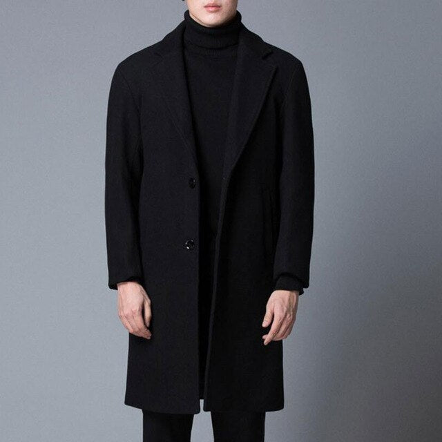 winter coat Men 2019 Winter New Men's Wool Woolen Coat Casual Long coat Men's Slim Black Windbreaker More Sizes M-XXXL