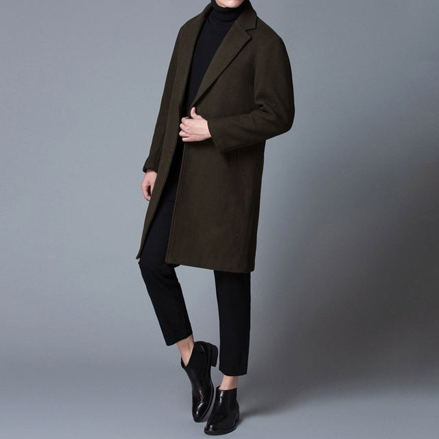 winter coat Men 2019 Winter New Men's Wool Woolen Coat Casual Long coat Men's Slim Black Windbreaker More Sizes M-XXXL