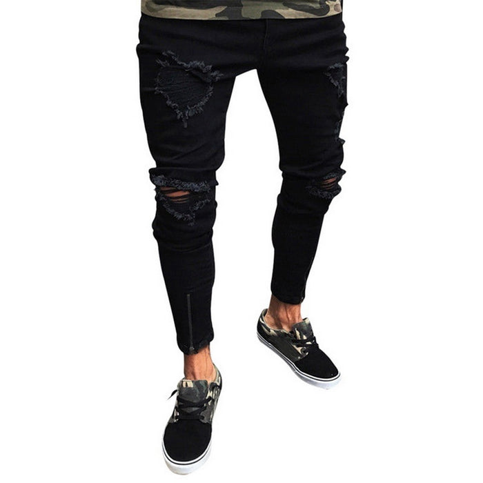 HEFLASHOR 2019 Mens Cool Designer Brand Black Jeans Skinny Ripped Destroyed Stretch Slim Hop Hop Denim Pants With Holes For Men