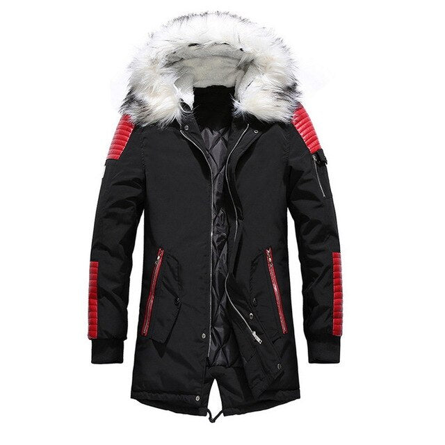 WENYUJH 2019 New Winter Faux Fur Collar Long Thick Cotton Parkas Jacket Coat Men Hooded Pockets Outwear Waterproof Jacket Parka