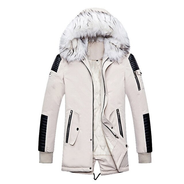 WENYUJH 2019 New Winter Faux Fur Collar Long Thick Cotton Parkas Jacket Coat Men Hooded Pockets Outwear Waterproof Jacket Parka