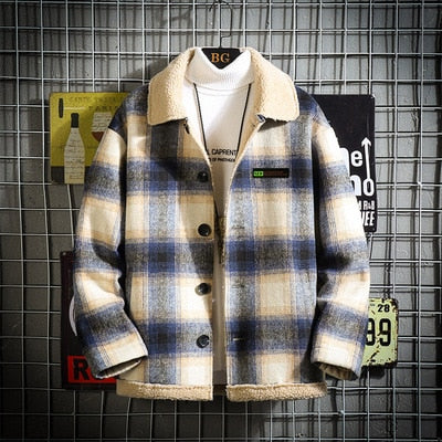 2019 New Style Winter Jacket Men And Coat Peffer Parka Men Clothes For Men  Winter Plaid Plus Velvet Thick Lambswool M-5XL