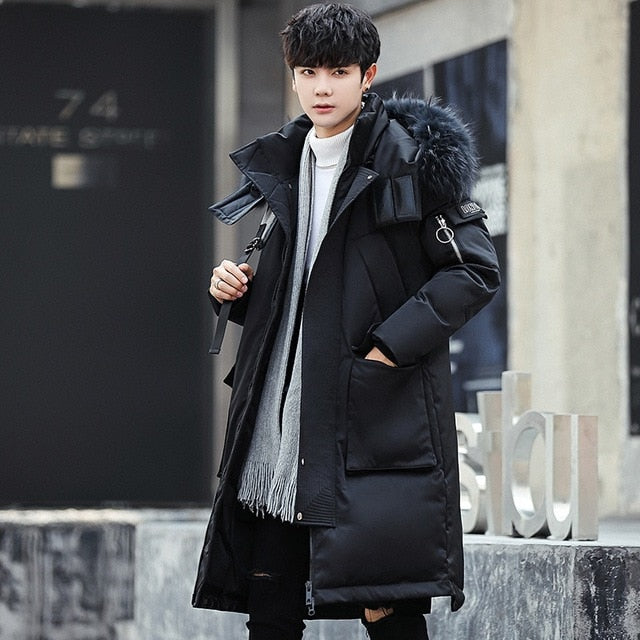 Brand Winter Parkas Men Down Jacket Coat Thick Warm Fur Hooded Overcoat Long Clothes Big Pockets Medium Style Coat KK3180