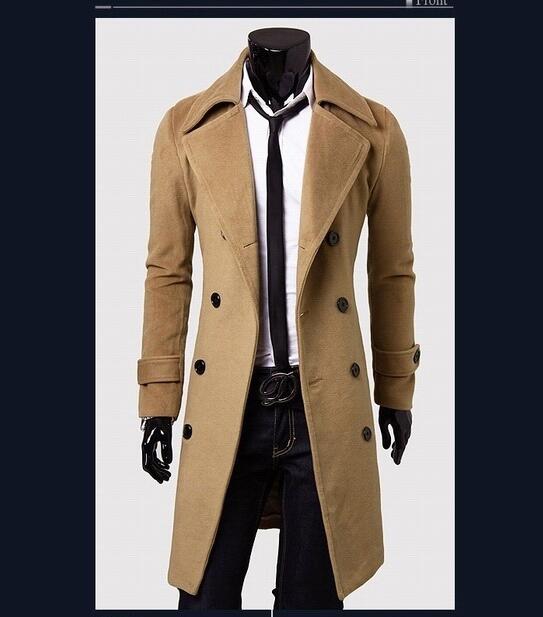 Aliexpress selling European style double breasted coat lengthened simple luxury wool coat male