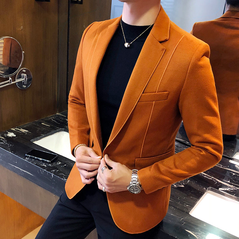 Wool Blend Blazer Men 3 Solid Color, Black Grey Orange Business Casual Mens Vintage Blazer Suit Jacket Men Male Suit Coat 5xl