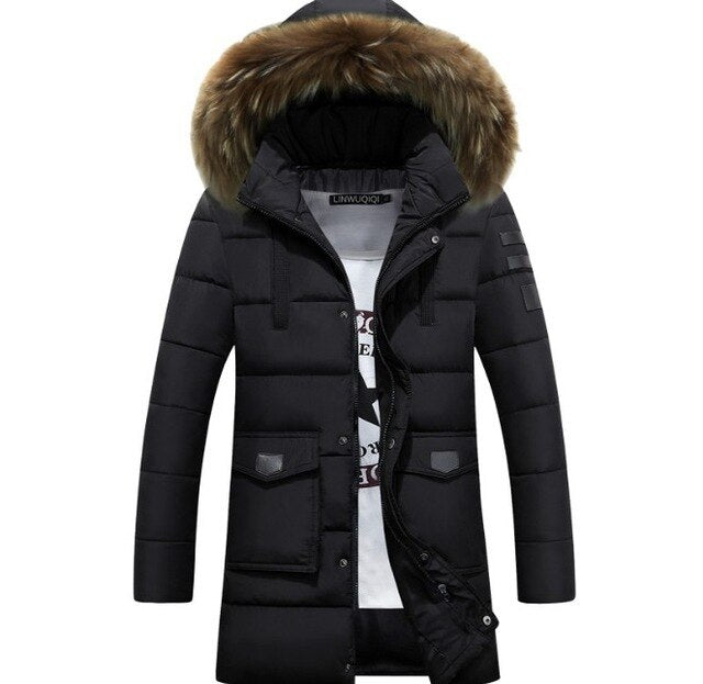 Men Winter Warm Hooded Long Down Jackets Outwear Warm Parkas New Male Casual Long Thicker Jackets Szie 3XL