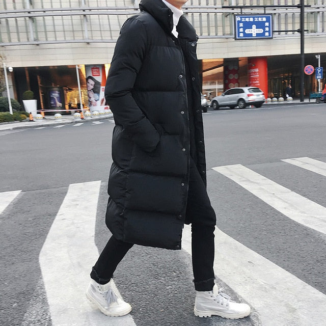Mens Long Down Jacket Coat Luxury Brand Winter Solid Black Parkas Men Plus Size 4XL Thick Warm Slim Fit Male Overcoat