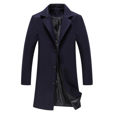 2018 Winter New Fashion Men Solid Color Single Breasted Long Trench Coat / Men Casual Slim Long Woolen Cloth Coat Large Size 5XL
