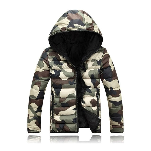 Plus Size M-4XL Men Outwear Coats 2018 Winter Warm Thick Parka Long Sleeve Camouflage Military Bomber Jacket Hooded Zipper Coat