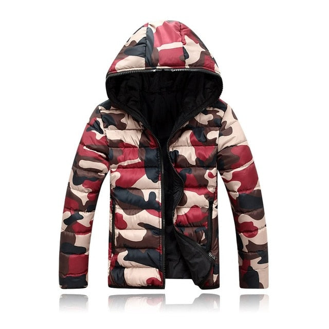 Plus Size M-4XL Men Outwear Coats 2018 Winter Warm Thick Parka Long Sleeve Camouflage Military Bomber Jacket Hooded Zipper Coat