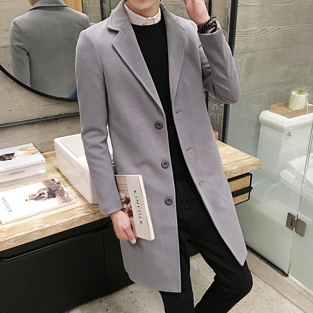 2019 Autumn and Winter New Men's Fashion Boutique Solid Color Business Casual Woolen Coats /  Male High-end Slim Leisure Jackets