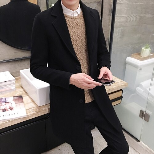 2019 Autumn and Winter New Men's Fashion Boutique Solid Color Business Casual Woolen Coats /  Male High-end Slim Leisure Jackets