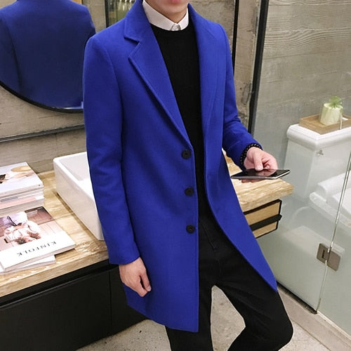 2019 Autumn and Winter New Men's Fashion Boutique Solid Color Business Casual Woolen Coats /  Male High-end Slim Leisure Jackets