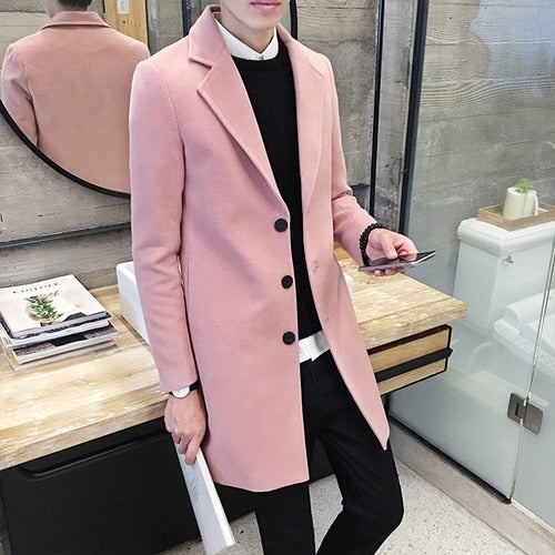 2019 Autumn and Winter New Men's Fashion Boutique Solid Color Business Casual Woolen Coats /  Male High-end Slim Leisure Jackets